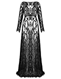 ZIUMUDY Sexy Deep V-Neck Long Sleeve Lace Beach See-Through Maternity Maxi Dress (XXXX-Large, Black)