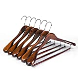 Quality Luxury Heavy Duty Wooden Suit Hangers Wide Wood Hanger for Coats and Pants with Locking Bar (6, Retro)