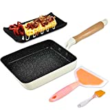 Artcome Japanese Omelette Pan Non stick Coating Tamagoyaki Egg Pan with Sushi Plate, Silicone Spatula & Brush (White)