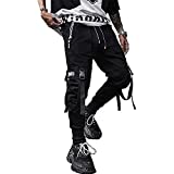 XYXIONGMAO Men's Jogger Pants Techwear Hip Hop Goth Pants Urban Streetwear Harem Pants Sweat Pants Tactical Track Pants Multi-Pocket Black Joggers (Black, L)