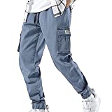 XYXIONGMAO Streetwear Hip Hop Cargo Joggers Pants for Men Denim Overalls Sports Harness Feet Harlan Casual Trousers (Black, S)