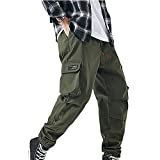 XYXIONGMAO Streetwear Hip Hop Cargo Pants Joggers for Men Youth Loose Casual Pants Sports Multi-Pocket Overalls (Black, L)