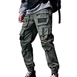 XYXIONGMAO Multi-Pocket Loose Overalls Casual Functional Trousers Cargo Joggers Techwear Harem Hip Hop Pants for Men (Black, L)