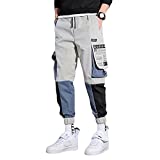 XYXIONGMAO Multi-Pocket Casual Pants Functional Loose Overalls Hip Hop Cargo Pants Mens Joggers Streetwear Blue