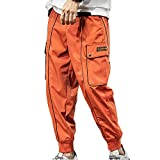 XYXIONGMAO Streetwear Hip Hop Cargo Joggers Pants for Men Casual Pants Loose Multi-Pocket Outdoor Sports Harem Overalls (Orange, M)