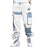 XYXIONGMAO Men’s Cargo Joggers Streetwear Techwear Hip Hop Tactical Harem Pants Functional Loose Overalls Casual Sweatpants White