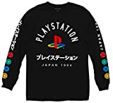 Ripple Junction Men’s Playstation Logo Long-Sleeve Shirt with Japanese Characters, Black