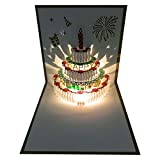 3D Pop Up Birthday Cards,Warming LED Light Birthday Cake Music Happy Birthday Card Postcards Pop Up Greeting Cards Laser Cut Happy Birthday Cards Best for Mom,Wife,Sister, Boy,Girl,Friends 1 Pack
