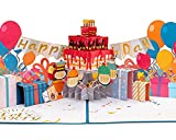 Paper Love Happy Birthday Party, Pop Up Birthday Card, Handmade 3D Popup Bday Greeting Cards, For Him Her Boy Girl Kids Adults, 5" x 7"