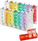 Weekly Pill Organizer - (Pack of 2) Pill Planners for Pills & Vitamins Each Day Week, Four Times-a-Day Medication Reminder, Easy to Read AM/PM Compartments Monday to Sunday for Travel & Purse