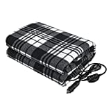 Electric Car Blanket-12 Volt Heated Car Blanket with Temperature Controller,Travel Electric Blanket for Cars and Rvs-Great for Cold Weather,Tailgating and Emergency Kits Black&White(58"x43")
