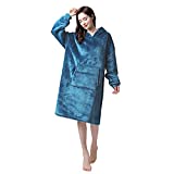 Wearable Blanket Adult，Oversized Hooded Sherpa Sweater,Heated Weighted Blankets， Super Warm and Cozy Wearable Blanket Hoodie . (Navy Blue, X-Large)