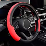 LABBYWAY Microfiber Leather Steering Wheel Cover, Universal Fit 15 Inch Car Anti-Slip Wheel Protector (Black and Red)