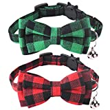 Malier 2 Pack Cat Collar Breakaway with Bell and Cute Bow Tie, Christmas Classic Buffalo Plaid Collar and Adjustable Safety Buckle Suitable for Cats Kitty Kitten (Red + Green)