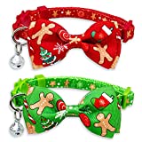 Pohshido Christmas Cat Collar with Bow Tie and Bell, Holiday Breakaway Kitty Kitten Cute Collar for Boys and Girls