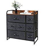 Kamiler 7 Drawer Dresser,3-Tier Storage Organizer,Chest of Drawers for Bedroom,Hallway, Entryway,Nursery,Closets-Sturdy Steel Frame,Wood Top,Removable and Easy Pull Fabric Bins(Black)
