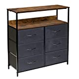 Kamiler Rustic 6 Drawers Dresser with Open Shelf,Closet Storage Organizer,Versatile Cabinet, Sturdy Steel Frame,Wood Shelf and Removable Fabric Bins for Bedroom,Living Room,Hallway,Hotel(Rustic Brown)