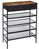 Kamiler Industrial Shoe Rack with Drawers, Metal Shoes Bench Storage 4 Tiers Mesh Shelves,Entryway Table for Hallway,Living Room