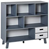 HOMCOM 3-Tier Child Bookcase Open Shelves Cabinet Floor Standing Cube Storage Organizer with Drawers - Grey