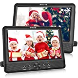 WONNIE 10.5" Two DVD Players Dual Screen Portable Twins CD Player for Car Play a Same or Two Different Movies with 5-Hour Rechargeable Battery, 2 Mounting Brackets, Support USB/SD Card Reader