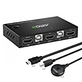 KVM Switch HDMI 2 Port Box, AIMOS USB and HDMI Switches 4 USB Hub, UHD 4K@30Hz, for 2 Computers Share Keyboard Mouse and one HD Monitor, with 2 HDMI Cables and 2 USB Cables
