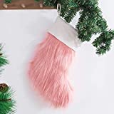 Pink Lovely Christmas Stockings Cozy Faux Fur Christmas Stocking 20" Large Decor Hanging Ornament Fireplace Xmas Tree Holiday Party Decoration Gifts 1 Piece