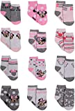 Disney Baby Girls' Socks - 12 Pack Minnie Mouse, Daisy, Disney Princess (Size: 0-24M), Minnie Pink/White/Grey, Age 12-24 Months
