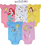 Disney Princess Cinderella Belle Aurora Ariel Baby Girls 5 Pack Bodysuit 0-3 Months