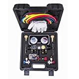 Lichamp AC R1234YF R134A Gauge Set, Automotive 4 Valve Manifold Gauge Compatible with R1234YF R134A and R404A Refrigerants, Works on Car Freon Charging and Evacuation