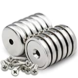 DIYMAG Neodymium Round Base Cup Magnet,60LBS Strong Rare Earth Magnets with Heavy Duty Countersunk Hole and Stainless Screws for Refrigerator Magnets,Office,Craft,etc-Dia 0.98 inch-Pack of 12