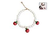Pearl Bell Pet Collar Cats Dogs Necklace Collar Jewelry, Luxury Princess Adjustable Paws Pet Collar, Strawberry Bell Pendant for Small Cats Dogs Puppy (Medium:9.8"-11.8" (25-30cm)