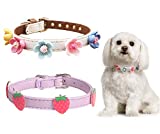 IDOLPET 2 Pack 3D Flower Girl Dog Collar, 3D Fruit Cat Collar, White Dog Collar, Pink Cat Collar, Leather Collar, Exquisite Collar for Elegant Dog & Cat