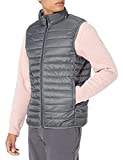 Amazon Essentials Men's Lightweight Water-Resistant Packable Puffer Vest, Charcoal Heather, Large
