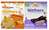 Happy Baby Organic Teethers 2 Flavor Bundle: (1) Sweet Potato & Banana Teething Wafers, and (1) Blueberry & Purple Carrot Teething Wafers, 1.7 Oz