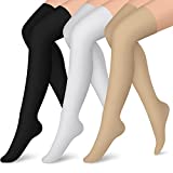 CHARMKING Thigh High Compression Socks for Women & Men Circulation (3 Pairs) Over the Knee High Stocking is Best for Running, Flight Travel, Supporting, Cycling, Pregnant 15-20 mmHg (L/XL, Multi 02)