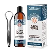 GuruNanda Advanced Formula Oil Pulling with Tongue Scraper - Oil Pulling for Healthy Teeth & Gums with Vitamin D,E - Coconut Oil Natural Mouthwash, Helps with Fresh Breath & Teeth Whitening (8Fl. Oz)