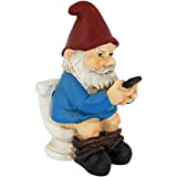 Sunnydaze Cody The Garden Gnome on The Throne Reading Phone, Funny Lawn Decoration, 9.5 Inch Tall