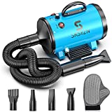 SKSYZN Dog Dryer 3200W/4.3HP Motor Stepless Adjustable Speed Dog Hair Dryer, Pet Dog Grooming Dryer Blower with 98.4''Spring Hose,4 Different Nozzles, and Pet Grooming Glove
