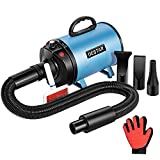 DEStar Dog Hair Dryer 2800W/3.8HP High Velocity Stepless Adjustable Speed Pet Grooming Blower with 3 Different Nozzles, a Glove and a Comb