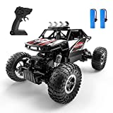 DEERC DE45 RC Cars Remote Control Car 1:14 Off Road Monster Truck,Metal Shell 4WD Dual Motors LED Headlight Rock Crawler,2.4Ghz All Terrain Hobby Truck with 2 Batteries for 90 Min Play,Boy Adult Gifts