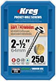Kreg SML-C250S5-250 Stainless Steel Pocket Hole Screws - 2 1/2-Inch, #10 Coarse, Washer Head, 250 count