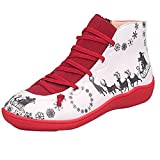 Womens Retro Ankle Flat Boot Soft Arch Support Ankle Christmas Lace Up Booties