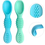Otterlove Silicone Baby Spoons – 100% Platinum Pure LFGB Silicone Soft-Tip – Self Feeding Training Spoon for Baby Led Weaning (Blue & Green)