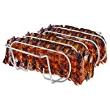 LINELAX Rib Rack, Stainless Steel Roasting Stand, Holds 4 Ribs for Grilling Barbecuing & Smoking - BBQ Rib Rack for Gas Smoker or Charcoal Grill