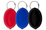 Oval Rubber Coin Purse Change Holder Made in U.S.A. For Men/Woman With Chain Pouch Made By Nabob Leather (Mix Black/Red/Blue 3 Pack)