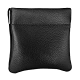 Nabob Leather Genuine Leather Squeeze Coin Purse, Coin Pouch Made IN U.S.A. Change Holder For Men/Woman Size 3.5 X 3.5 (Black)