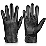 Genuine Sheepskin Leather Gloves For Men, Winter Warm Touchscreen Texting Cashmere Lined Driving Motorcycle Gloves By Alepo(Black-XL)