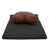 Bean Products Zafu & Zabuton Meditation Cushion - Filled with Organic Buckwheat & Natural Cotton - Pleated Crescent, Mocha
