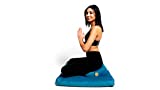 Awaken Meditation Round Zafu Zabuton Yoga Mat & Cushion Set Hand/Machine Washable Filled with Buckwheat - 100% Cotton (Aqua Blue)