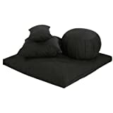 Buckwheat Zafu, Zabuton and Support Meditation Cushions Set (4Pc), Black